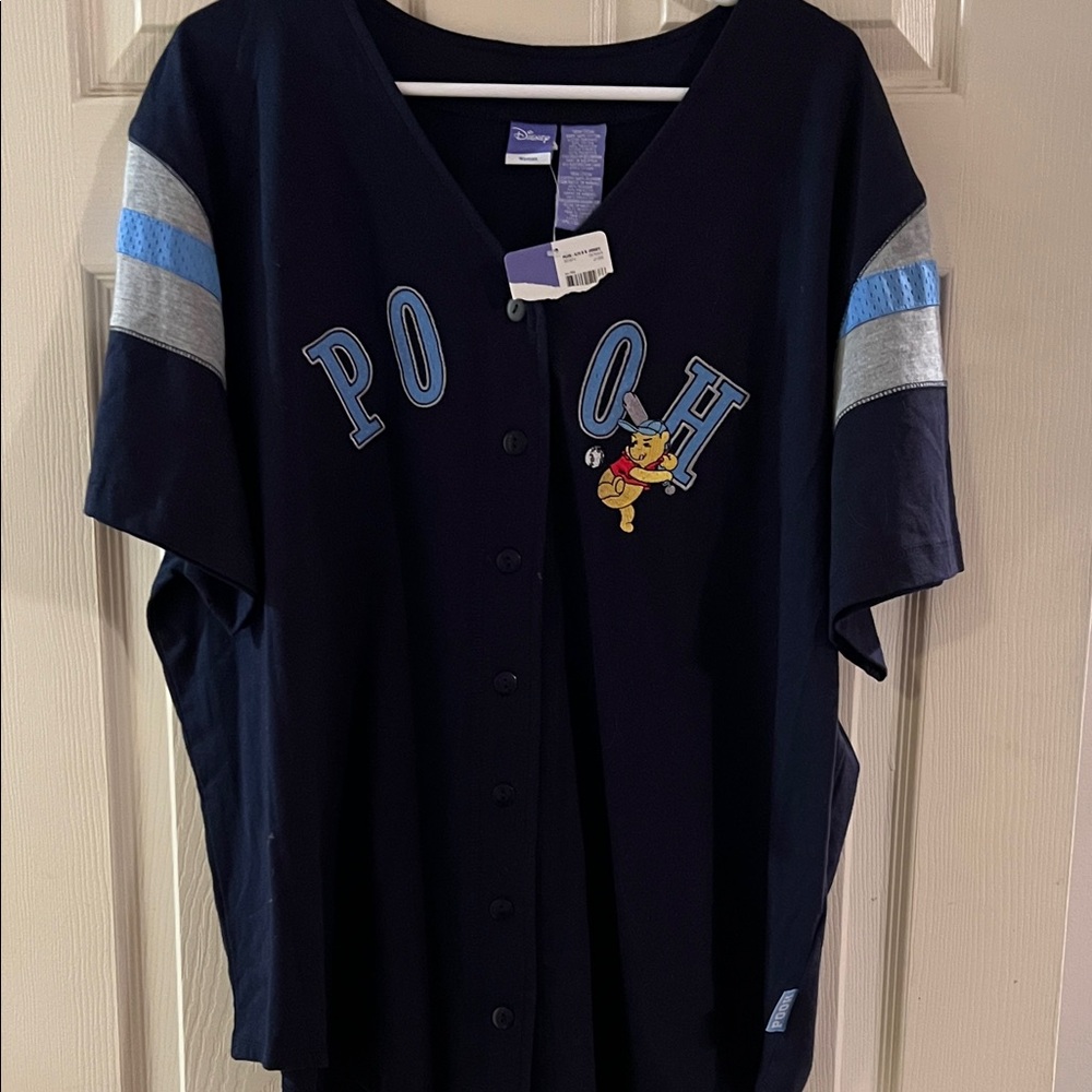 NWT Disney Baseball Pooh Women's Jersey - Navy and Gray 18W